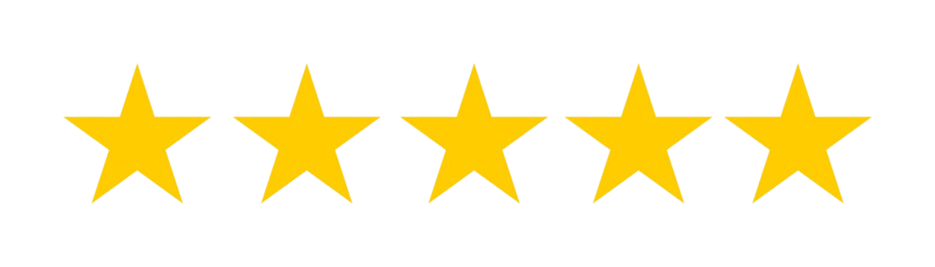 Five yellow stars in a row on a black background, representing a five-star rating.