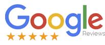 Google Reviews logo with five yellow stars beneath the word "Google" in its signature multicolor font, indicating a five-star rating.